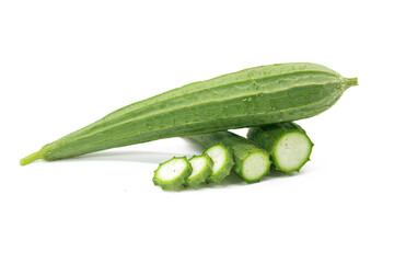 Fresh Angled loofah slice over on white background