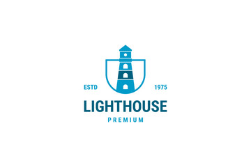 Lighthouse searchlight tower island concept simple line art style logo design
