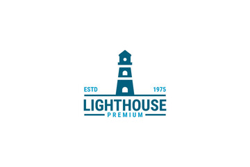Modern lighthouse tower island concept simple line art style logo design