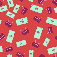 Tech style background seamless pattern consisting of a a smart phone