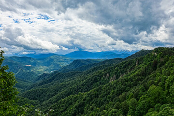 Fototapeta na wymiar View of the Lago-Naki plateau in Adygea. The Caucasus Mountains. Russia 2021