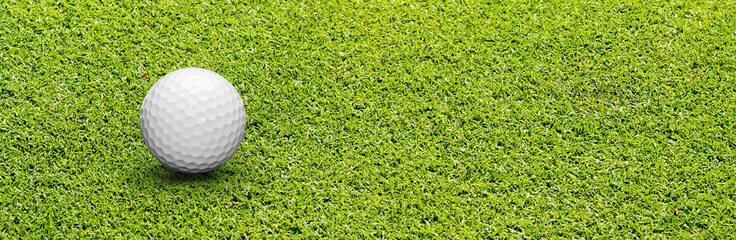 Green with a golf ball in the foreground. Golf concept.