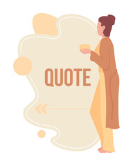 Scandinavian comfort quote textbox with flat character. Hygge lifestyle. Speech bubble with creative cartoon illustration. Color quotation isolated on white background. Bebas Neue font used