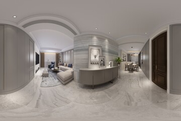 3d render of living room, 360 degrees view.