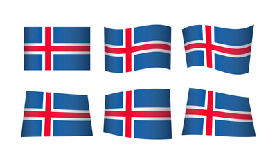 Icelandic Flag Iceland Island National Symbol Vector Icon Set Scandinavia Nordic Stickers Badge Reykjavik Map North Country State 17th June Europe Wave Wind 3D Realistic Graphic Design