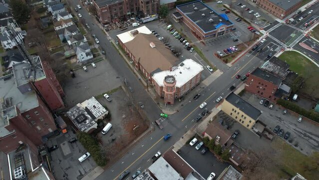Kingston, New York State USA, Aerial View of Andy Murphy III Midtown Neighborhood Center Community Building and Streets