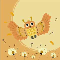 flying owl with dandelions