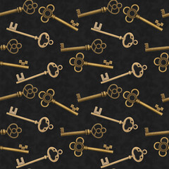Gold and black Skeleton Key on seamless background