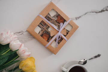 Handmade holiday sweets in a box. Cooking.