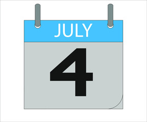 July 4th. Calendar icon. Date day of the month Sunday, Monday, Tuesday, Wednesday, Thursday, Friday, Saturday and Holidays