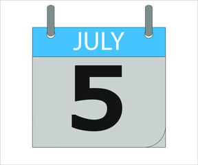 July 5th. Calendar icon. Date day of the month Sunday, Monday, Tuesday, Wednesday, Thursday, Friday, Saturday and Holidays