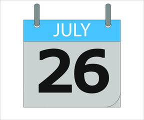 July 26th. Calendar icon. Date day of the month Sunday, Monday, Tuesday, Wednesday, Thursday, Friday, Saturday and Holidays