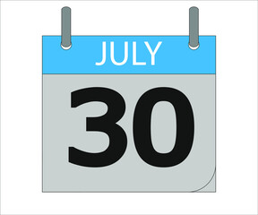 July 30th. Calendar icon. Date day of the month Sunday, Monday, Tuesday, Wednesday, Thursday, Friday, Saturday and Holidays