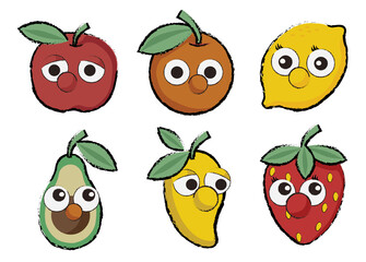 Naklejka premium Cute cartoon fruits with face collection flat vector illustration