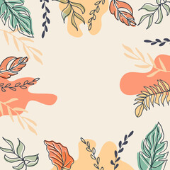Fototapeta na wymiar abstract background. colorful foliage illustration. blank space design template for text. hand drawn vector. hawaiian style. doodle art for wallpaper, poster, greeting and invitation card, postcard. 