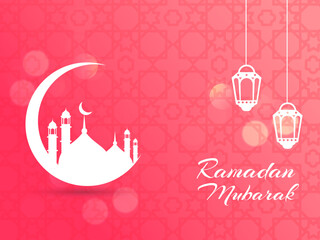 Happy traditional muslim elegant ramadan kareem festival illustration with flat lamps