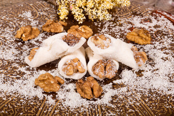 Delicious traditional turkish delight lokum with walnut slim cream lokum coconut