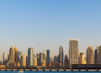 Fototapeta na wymiar Dubai, UAE - 02.20.2022 View of a towers in Dubai Marina district. City