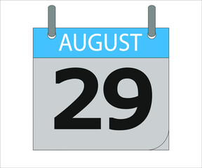 August 29th. Calendar icon. Date day of the month Sunday, Monday, Tuesday, Wednesday, Thursday, Friday, Saturday and Holidays