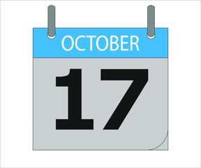 October 17th. Calendar icon. Date day of the month Sunday, Monday, Tuesday, Wednesday, Thursday, Friday, Saturday and Holidays