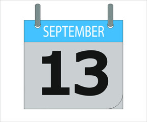 September 13th. Calendar icon. Date day of the month Sunday, Monday, Tuesday, Wednesday, Thursday, Friday, Saturday and Holidays