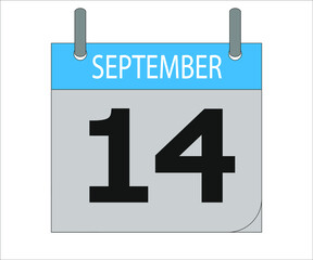 September 14th. Calendar icon. Date day of the month Sunday, Monday, Tuesday, Wednesday, Thursday, Friday, Saturday and Holidays