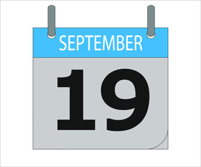 September 19th. Calendar icon. Date day of the month Sunday, Monday, Tuesday, Wednesday, Thursday, Friday, Saturday and Holidays
