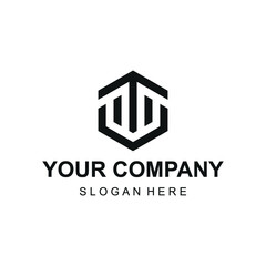 Letter T arrow logo with hexagon geometric shape vector

