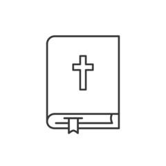 Bible book with holy cross line vector icon. Isolated linear symbol