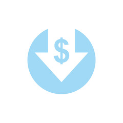 Cost reduction icon. dollar down  vector on white background