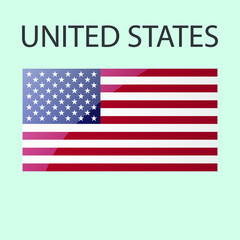 Glossy rectangle flag of United states of America icon. Simple isolated button. Eps10 vector illustration.