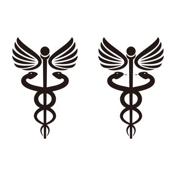Medical or Healthcare symbol - Staff of Asclepius or Caduceus with wings icon isolated on white background	