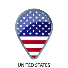 Glossy location pin flag of United states of America icon. Simple isolated button. Eps10 vector illustration.