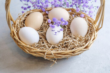 easter composition on a light concrete background, easter concept