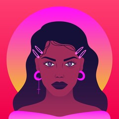 Woman portrait. Flat cartoon female face, hand drawn trendy girl, modern character avatar for social media. Vector illustration