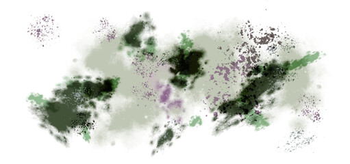 Green and purple watercolor stains and splashes on a white background. Watercolor abstract background.