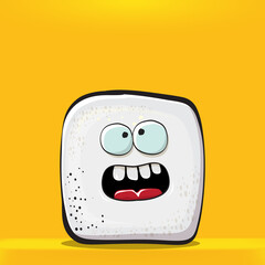 Vector Cartoon sugar cartoon characters isolated on orange background. funky sweet sugar cube character with eyes and mouth. funky food character