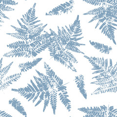 Seamless pattern with fern leaves paint prints on color background 7