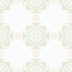 Indian spiritual mandala in muted colours. It is a traditional pattern called Sri Yantra, Shri Yantra or Shree Chakra. This is a repeating pattern vector design, can be extended infinitely.