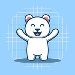 Cute polar bear character with happy expression vector illustration. Flat cartoon style. Suitable for stickers, logos, mascots, and more.