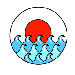 Design Logo Sunrise on sea wave, vector sunrise on sea, design vector logo sunrise on sea wave