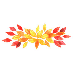 Colorful fall leaves border bouquet watercolor for decoration on Autumn season,Thanksgiving, Tea leaf and garden.