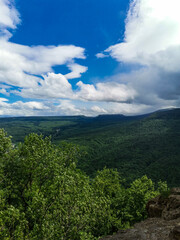 Beautiful scenic landscape of the Caucasus Mountains - Eagle Rocks mountain shelf - Lenin Mountain, Mezmai, Russia. 2021