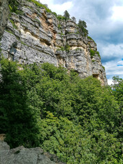 Beautiful scenic landscape of the Caucasus Mountains - Eagle Rocks mountain shelf - Lenin Mountain, Mezmai, Russia. 2021