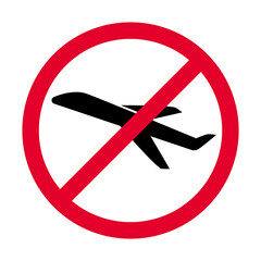 Do not fly icon. Prohibited stop airplane symbol. Closed sky sign. Vector isolated on white background.