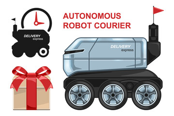 autonomous robot courier delivery realistic cartoon isolated