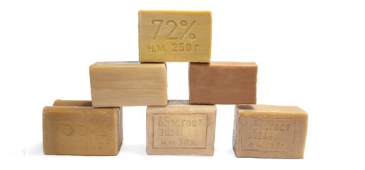 A set of natural laundry soap isolated on a white background