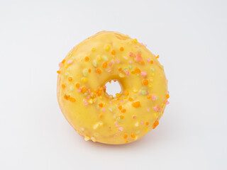 Fresh lemon donut on a white background. lemon donut.