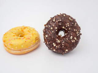 Fresh chocolate donut on a white background. Chocolate and Lemon Donut