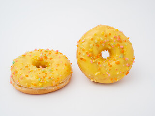 Fresh lemon donut on a white background. lemon donut.